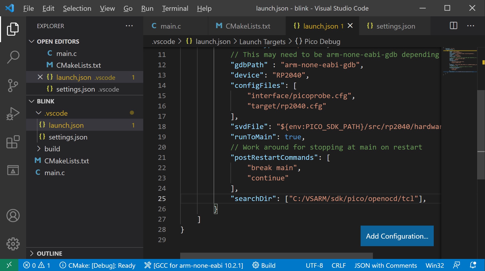 Configure launch file in VS Code