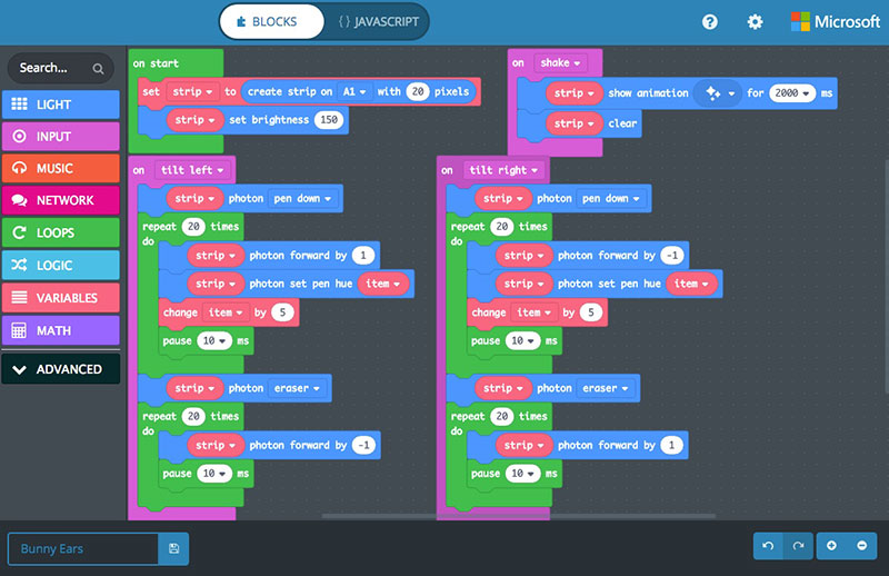 MakeCode adding shifting color hues