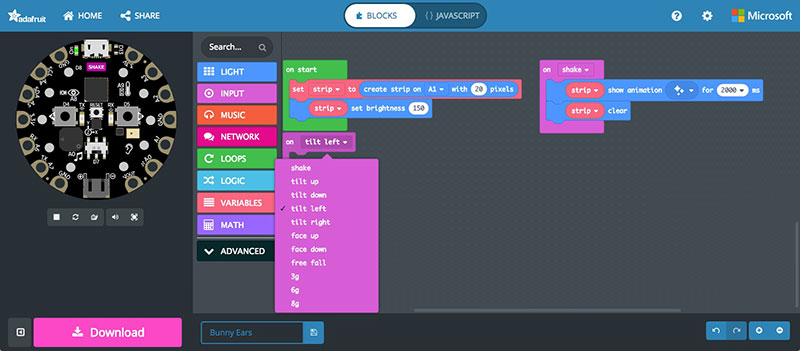 MakeCode adding tilt animations