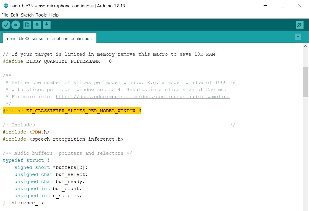 Edge Impulse audio example in Arduino