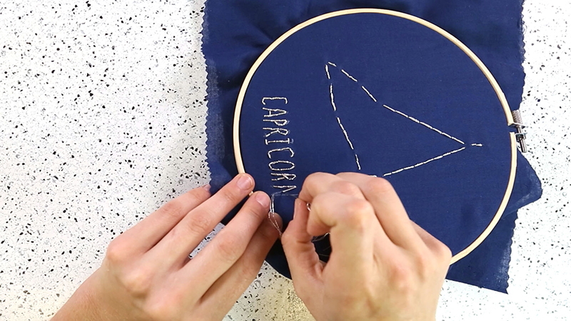 Stitch the letter traces using silver embroidery floss