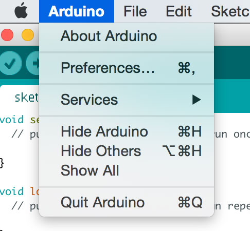 Navigate to the Arduino preferences menu