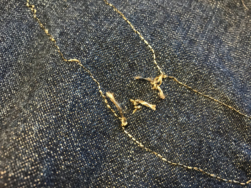 side of fabric with conductive thread rails