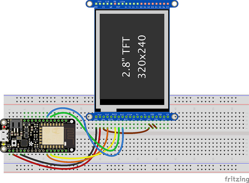 wiring for a TFT breakout to Feather HUZZAH ESP8266