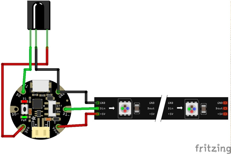 Soldering NeoPixel Strip and IR Receiver to Gemma