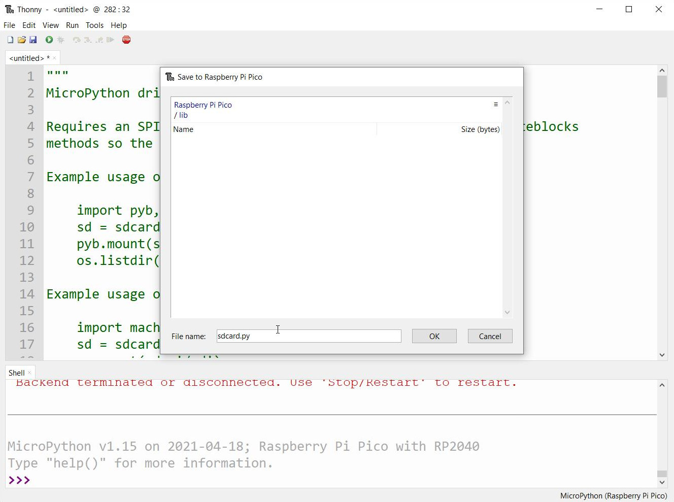 Save sdcard MicroPython driver