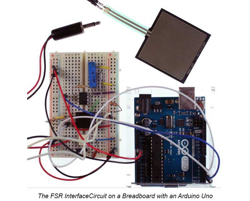 FSR interface circuit on breadboard with Arduino Uno