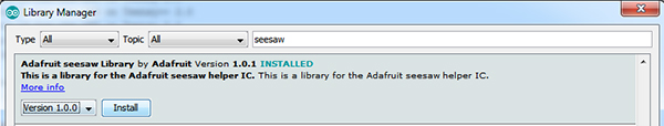 Type in seesaw until you see Adafruit Library pop up