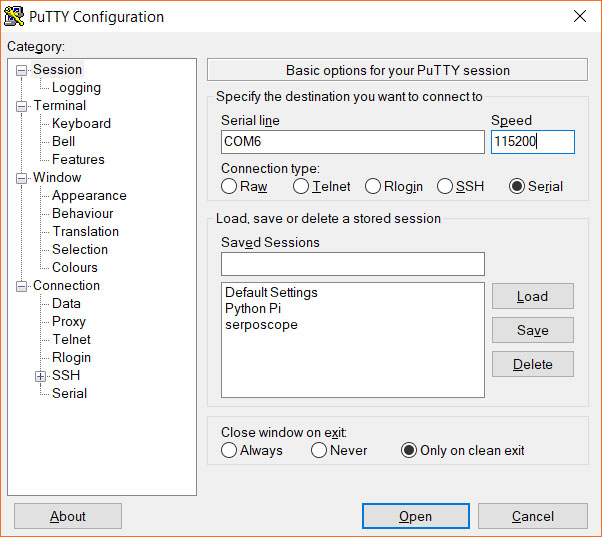 Putty Configuration