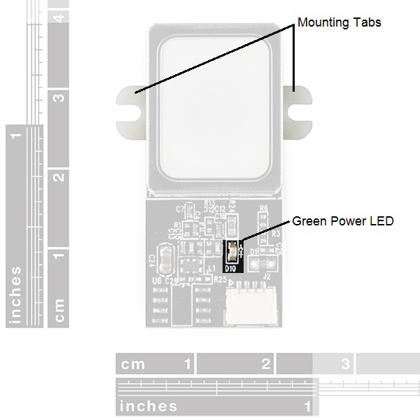 Scanner’s size, mounting holes, and indicator