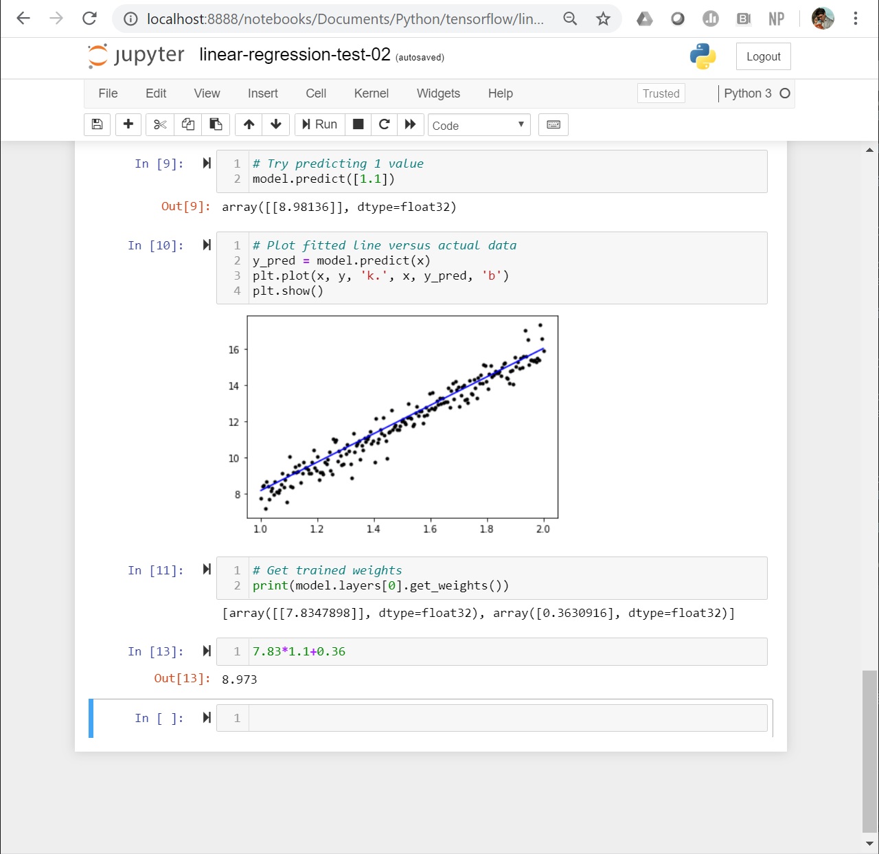 Using Keras to train a linear regression model