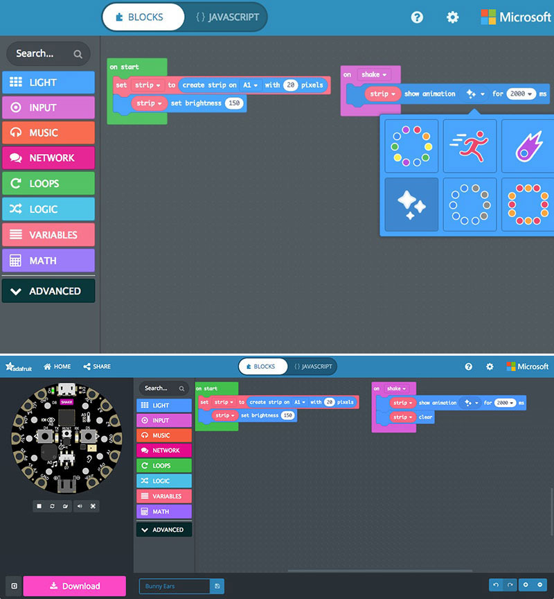 MakeCode adding the "shake" animation