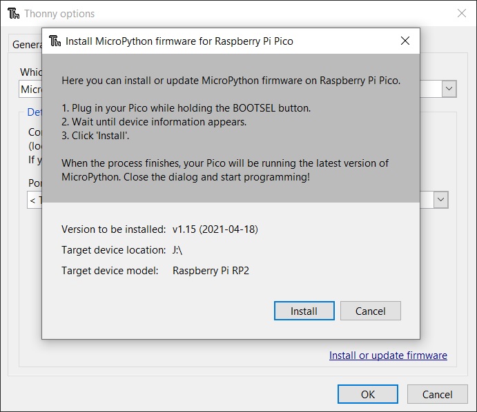 Updating MicroPython firmware in Thonny