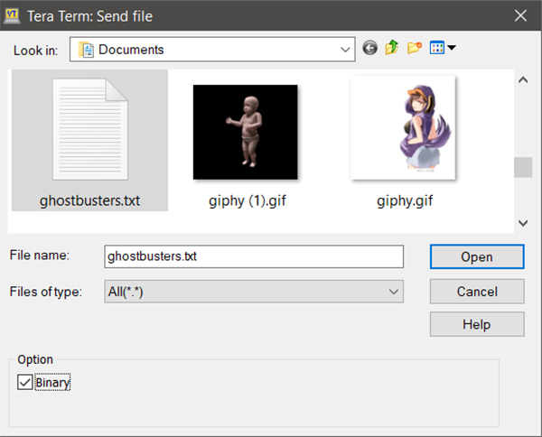 Select file and be sure to click on “binary” button