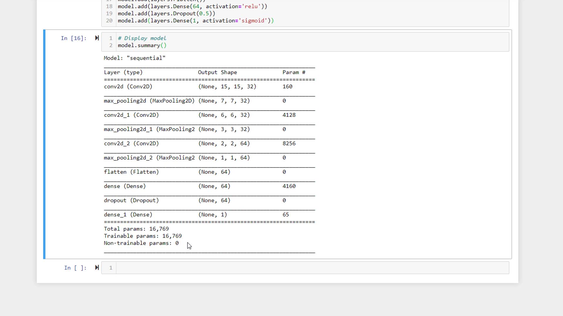 Keras model summary