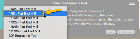 Then select “1/8in Flat End Mill”