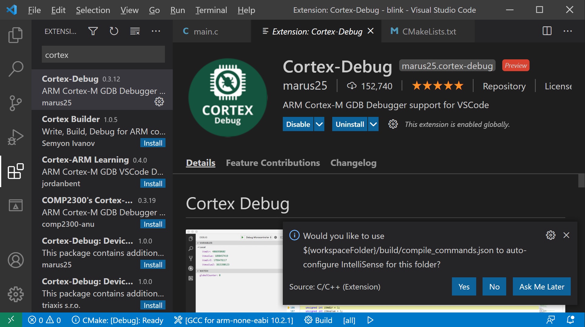 Install Cortex-Debug extension in VS Code