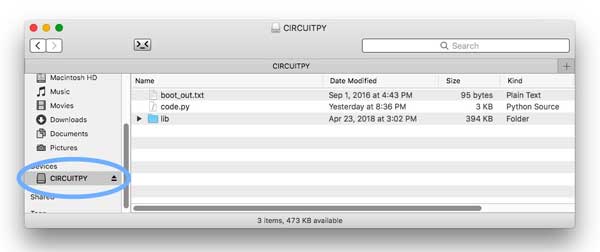 You should see a drive named "CIRCUITPY" appear