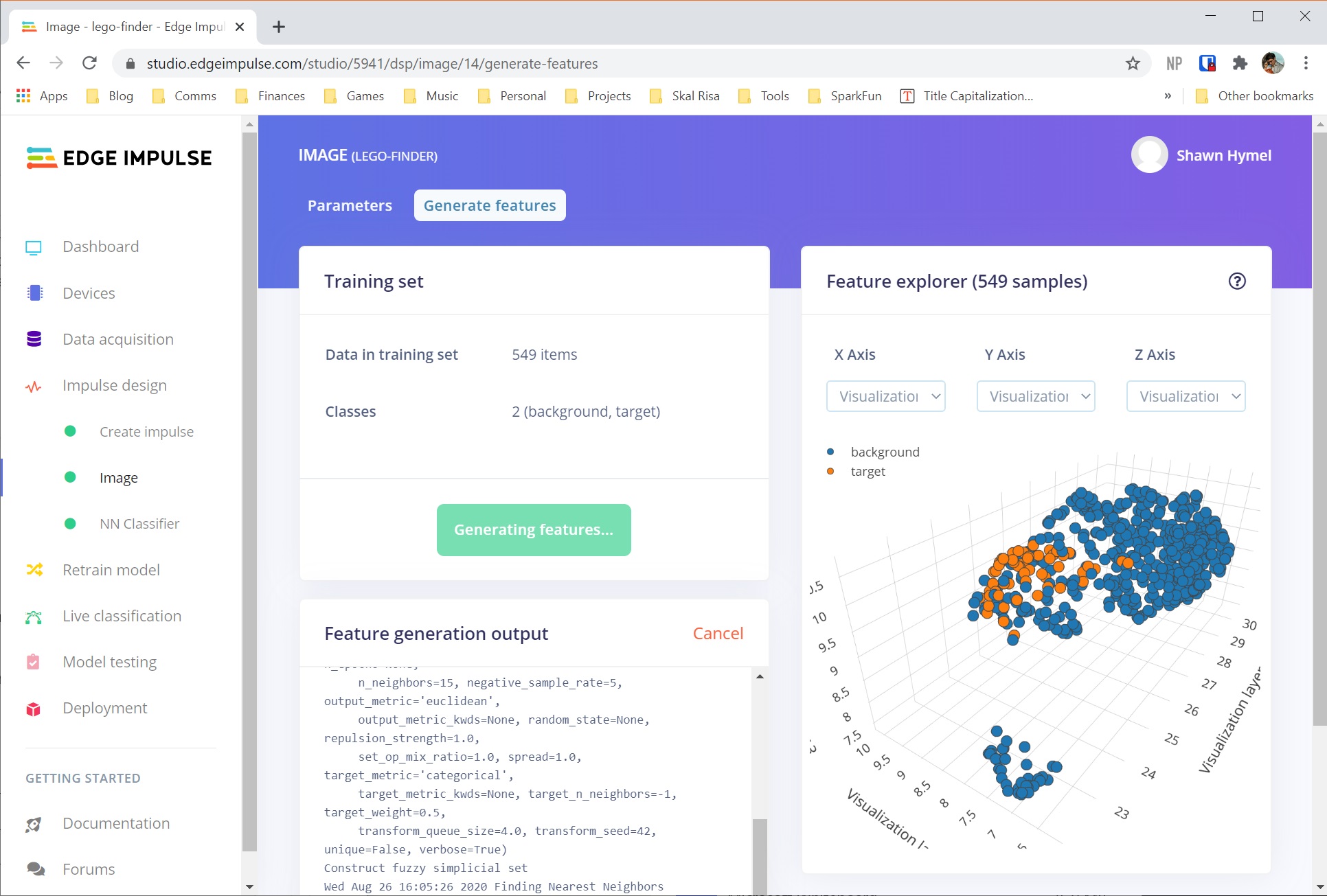 Extract features in Edge Impulse