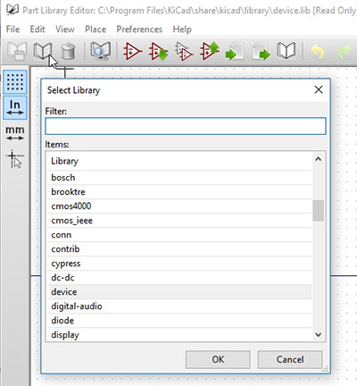 select ‘device’ to set the working library