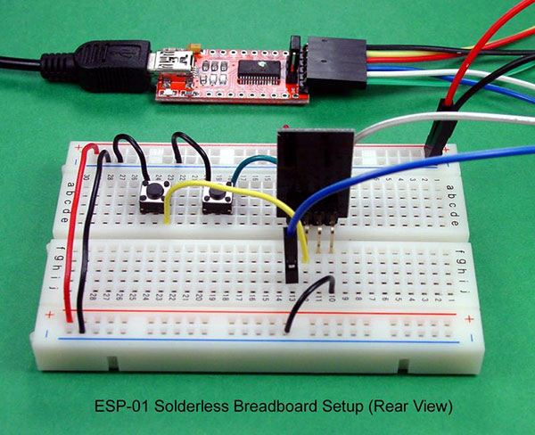 ESP-01 Solderless Breadboard Setup (Rear View)