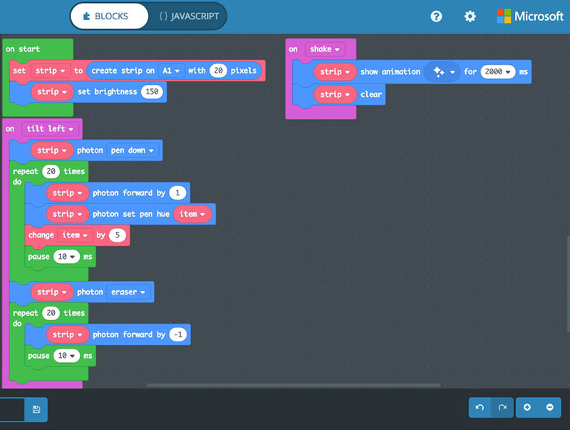 MakeCode adding shifting color hues